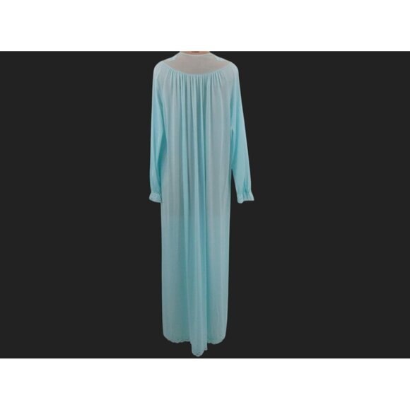 Vintage Shadowline Green Nylon Long Robe M Lace Embroidered Yoke Button Front - Picture 13 of 13